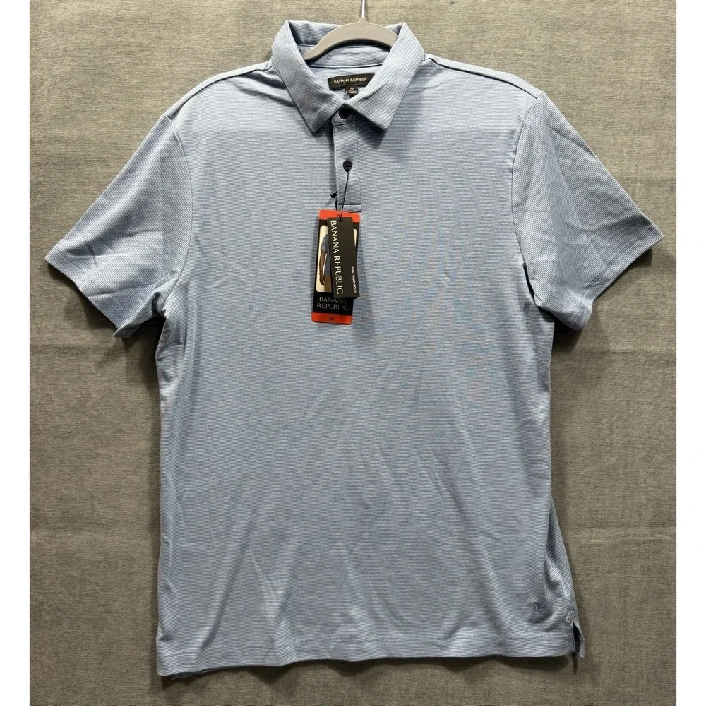 Banana Republic Men's Cotton Luxe Touch Polo Shirt, Blue, Medium